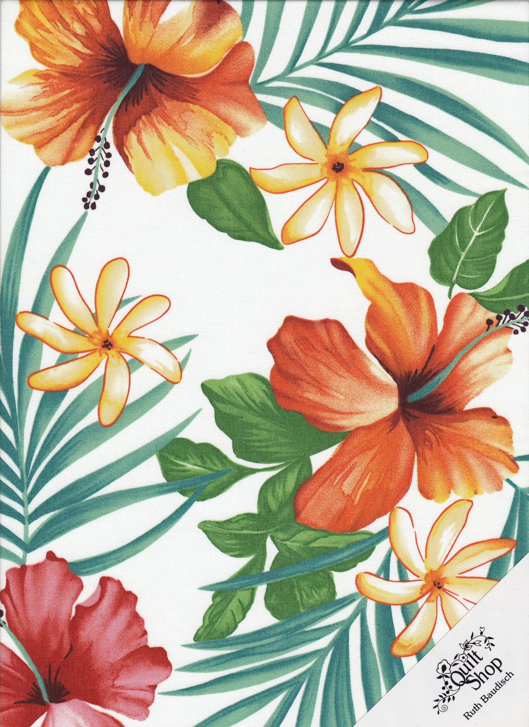 Apona Surf Stoff Meterware Bezug Hibiskus Blüten Hawaii Blumen Polyester 