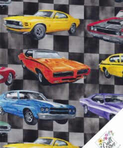 AMERIKANISCHE OLDTIMER und SPORTWAGEN "Road Runners" Stoff  Nr. 260330